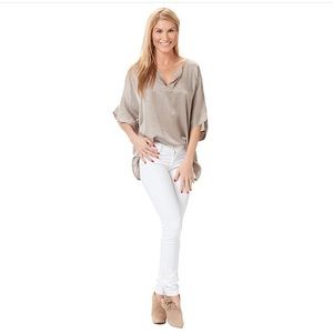 LAST 3 DAYS☀️ Silver Satin Silk Sofia V-Neck Tunic